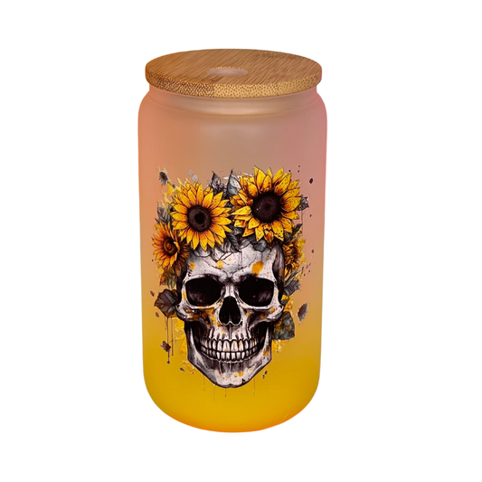 Sunflower Skull Glass Libbey Cup