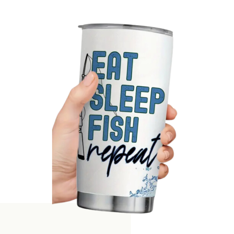 Eat sleep fish steel tumbler