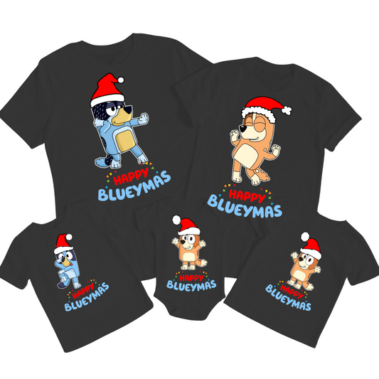 Happy Blueymas Matching Tshirts - Black