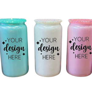 Personalised Shimmer Glass Cups + Bling Lid