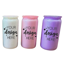 Load image into Gallery viewer, Personalised Shimmer Glass Cups + Bling Lid
