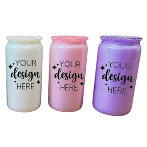 Personalised Shimmer Glass Cups + Bling Lid