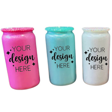 Load image into Gallery viewer, Personalised Shimmer Glass Cups + Bling Lid
