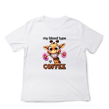 Load image into Gallery viewer, My Blood Type is Coffee Giraffe Tshirt
