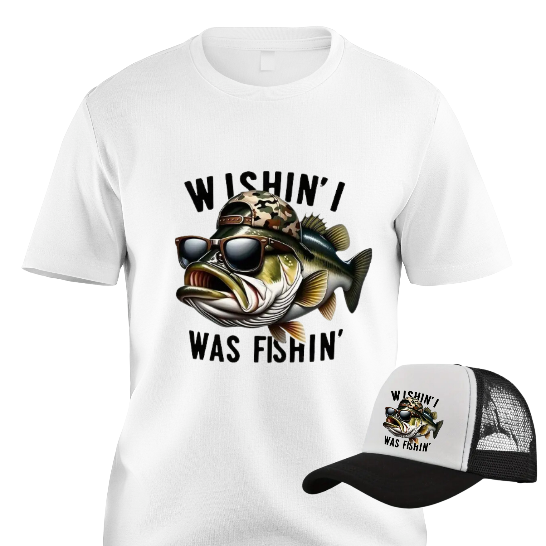 Wishin I Was Fishin Tshirt & Hat