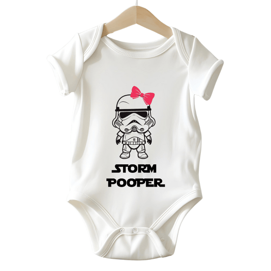 Simpli Must Have Baby Onesie Onesie 0000 / White Onesie Storm Pooper with Bow Welcome to the Dark Side Onesie