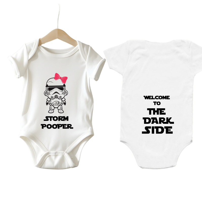 Simpli Must Have Baby Onesie Storm Pooper with Bow Welcome to the Dark Side Onesie