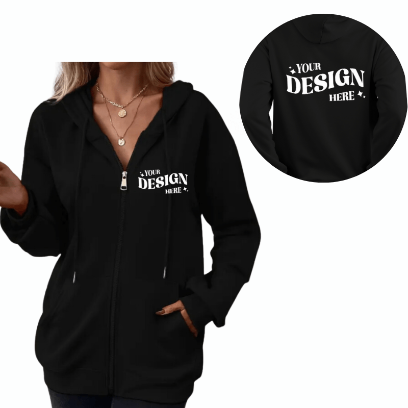 SimpliMust Jumper S / Front Small + Back Personalised Zip Hoodie - Black