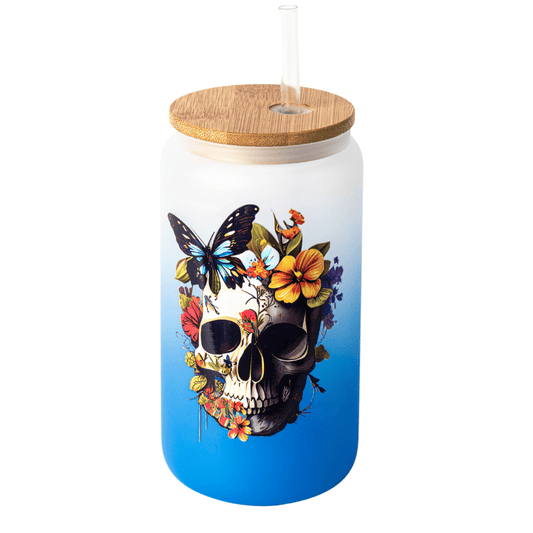 SimpliMust Libbey Glass Cup Floral Skull Glass Libbey Cup