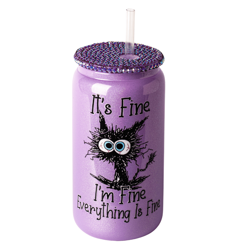 SimpliMust Libbey Glass Cup I'm Fine Shimmer Bling Cup