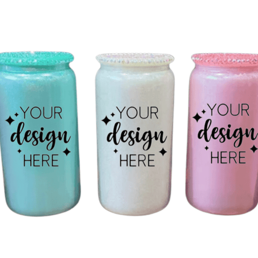 SimpliMust Libbey Glass Cup Personalised Shimmer Glass Cups + Bling Lid