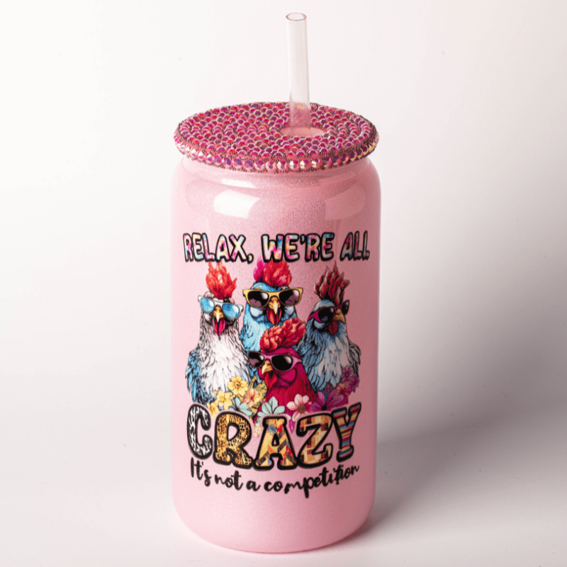 SimpliMust Libbey Glass Cup We're All Crazy Shimmer Bling Cup