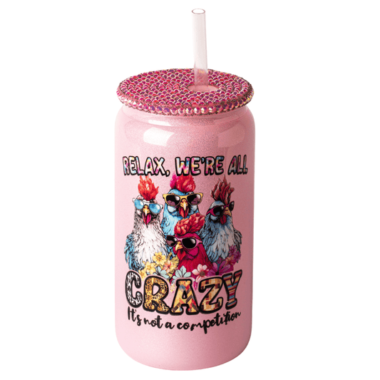 SimpliMust Libbey Glass Cup We're All Crazy Shimmer Bling Cup