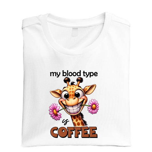 SimpliMust tshirt My Blood Type is Coffee Giraffe Tshirt