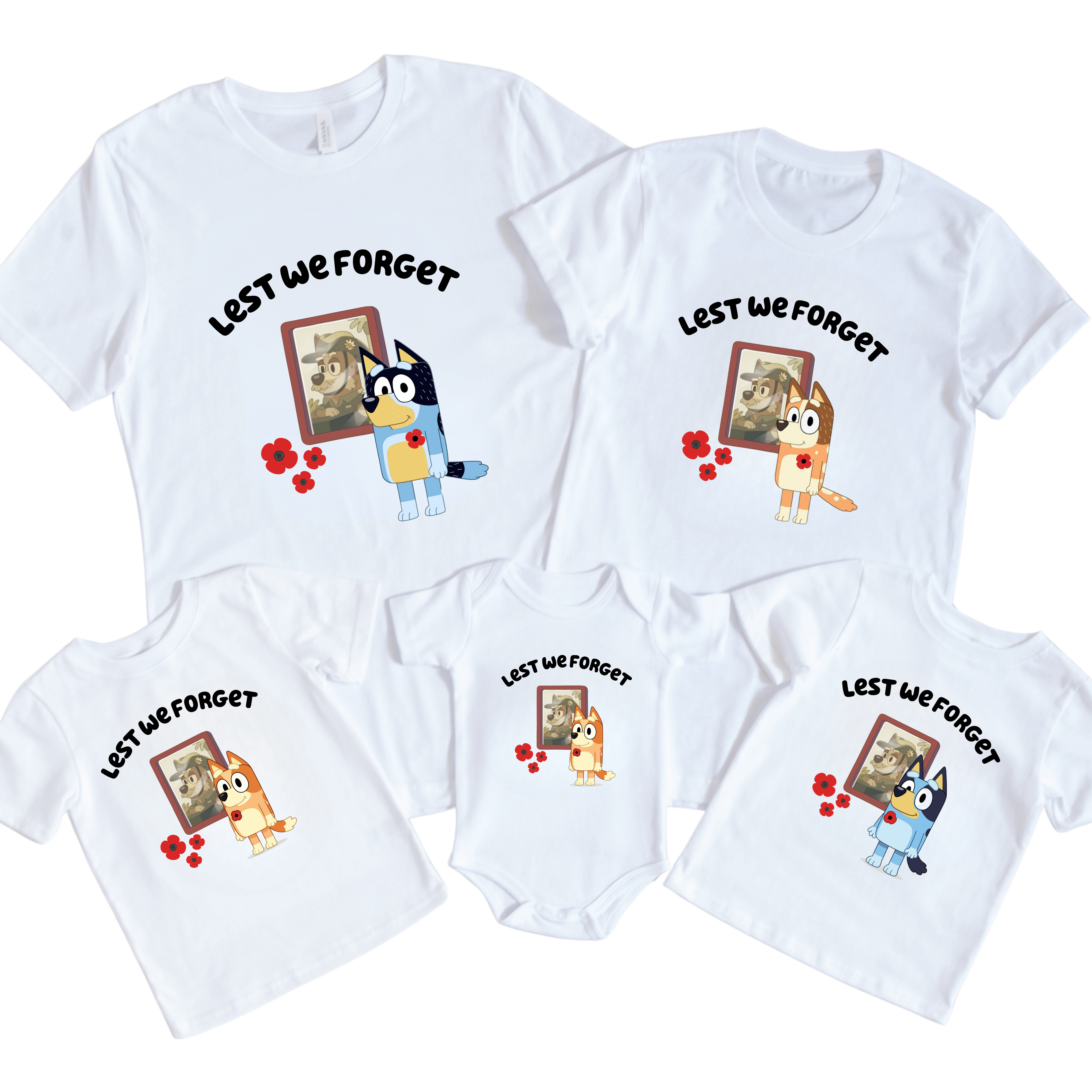 SimpliMust Tshirts Family Lest We Forget Bluey Tshirts