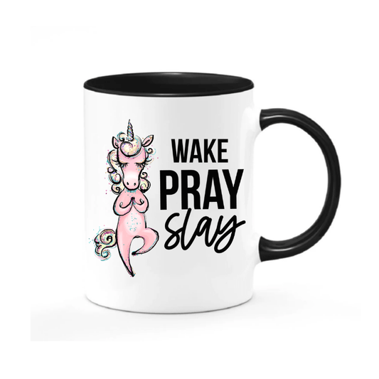 Simpli Mug White and Black Wake Pray Slay Mug