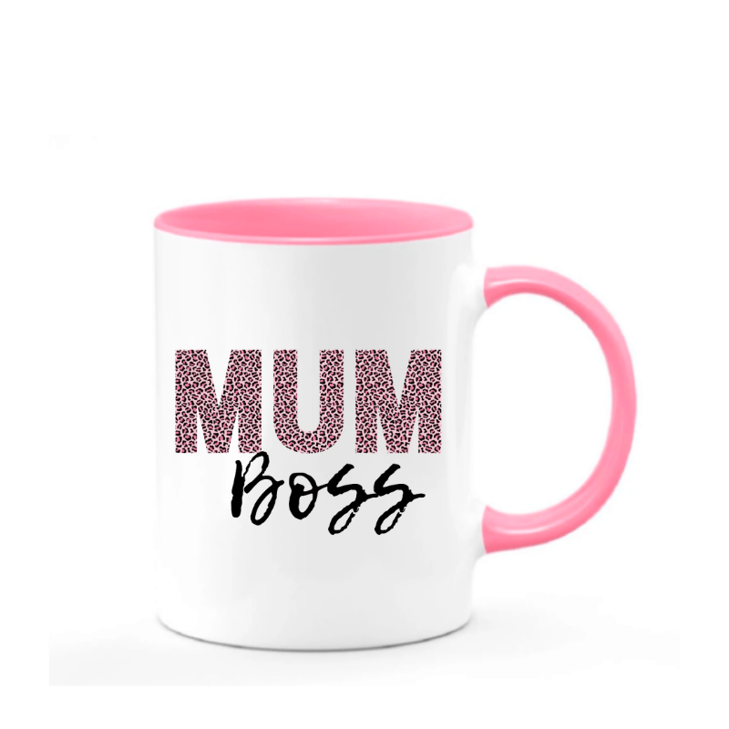 Simpli Mug White with Pink Handle & Inner Mum Boss Ceramic Mug